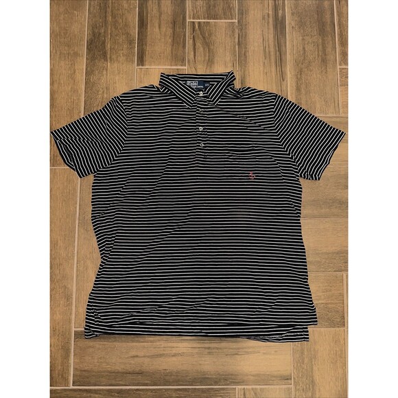 Polo By Ralph Lauren Mens Black Striped Short Sleeve Collared Polo Shirt Sz XXL - Picture 1 of 4
